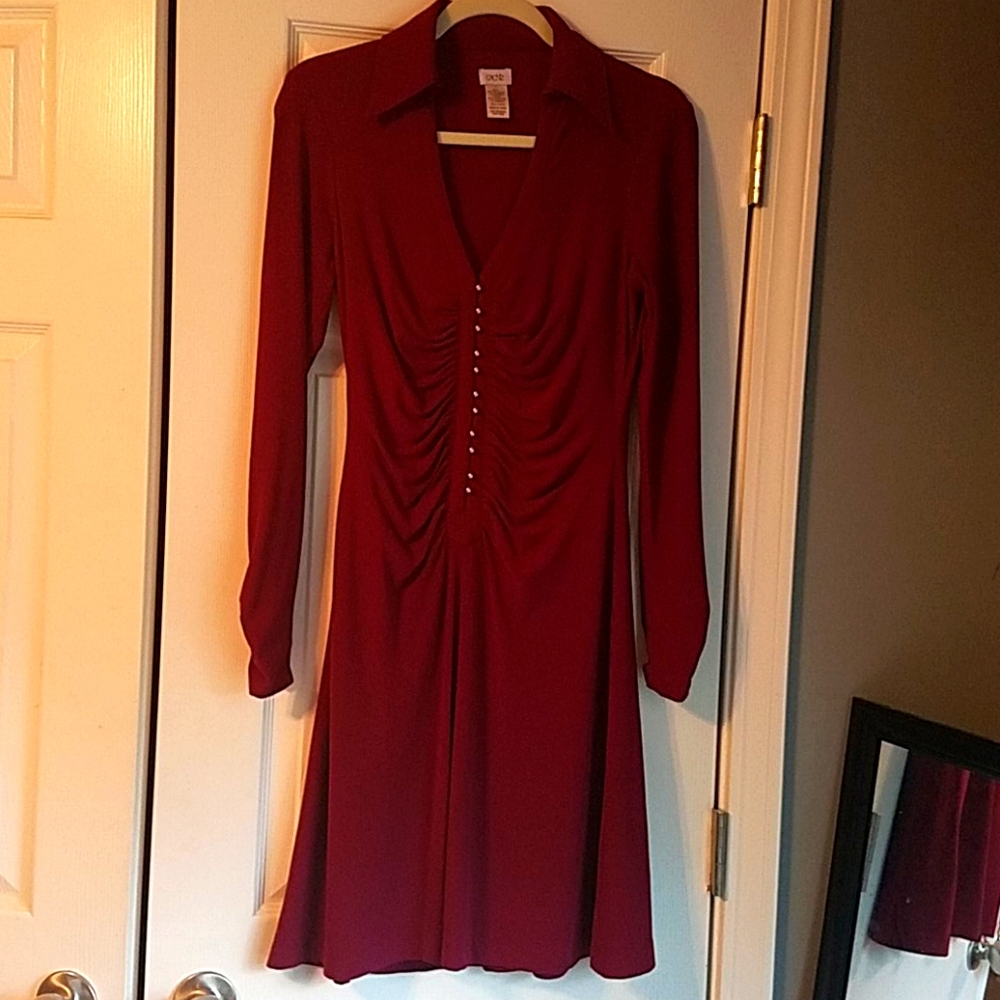 Cache dress in deep burgundy